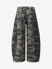 Camouflage Printed Curved Denim Jeans 