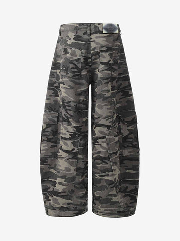 Camouflage Printed Curved Denim Jeans 