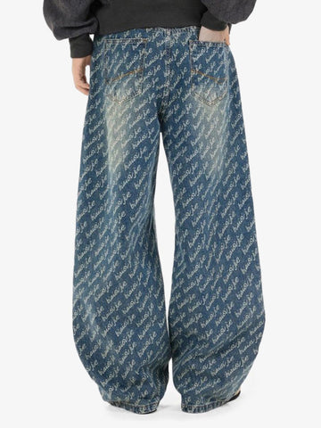 All-Over Letter Graphic Distressed Jeans
