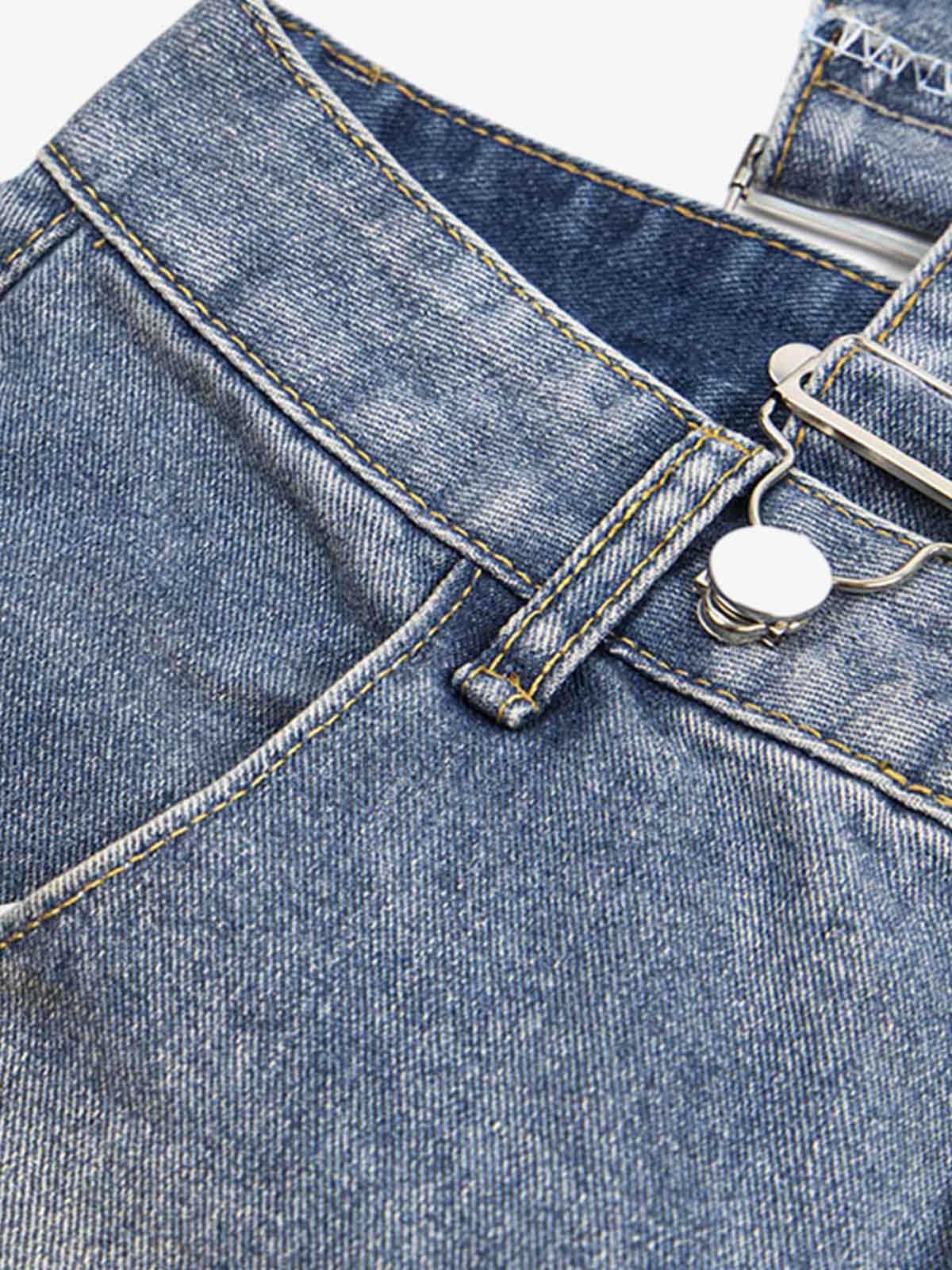 Washed Distressed Detachable Overalls Jeans 