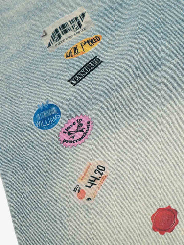 Multi-Graphic Distressed Straight-Leg Jeans