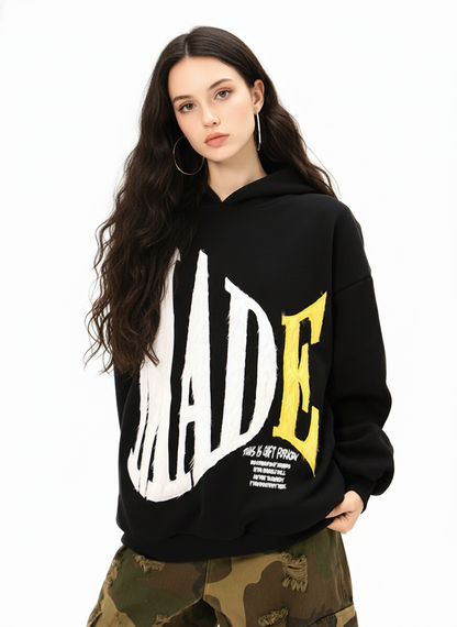 Retro Chenille Lettering Fleece Hoodie 