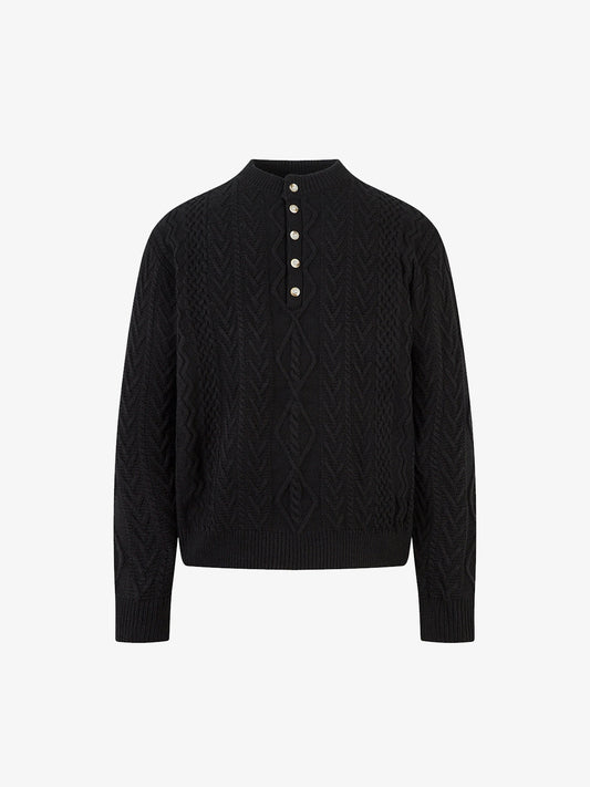 Elegant Cable Knit Sweater with Button Placket for Women 