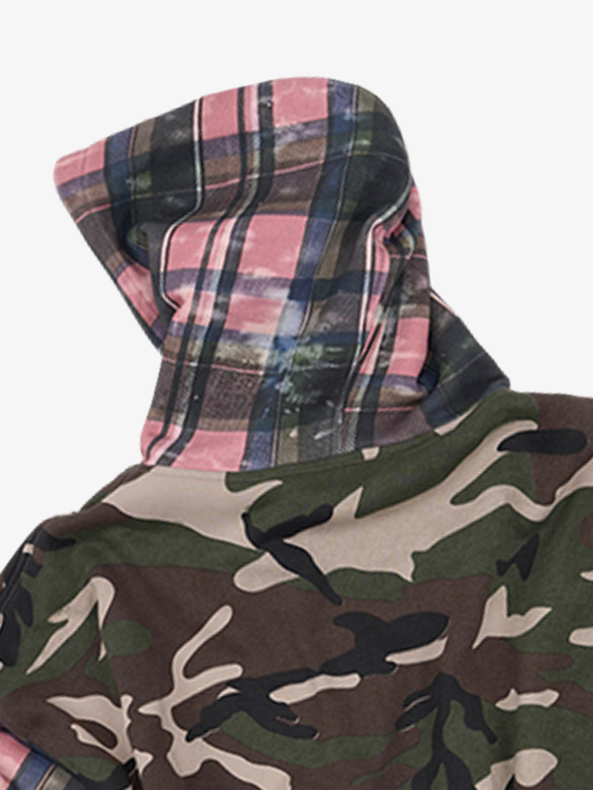 Camo Plaid Patchwork Zip-Up Hoodie