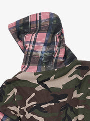 Camo Plaid Patchwork Zip-Up Hoodie