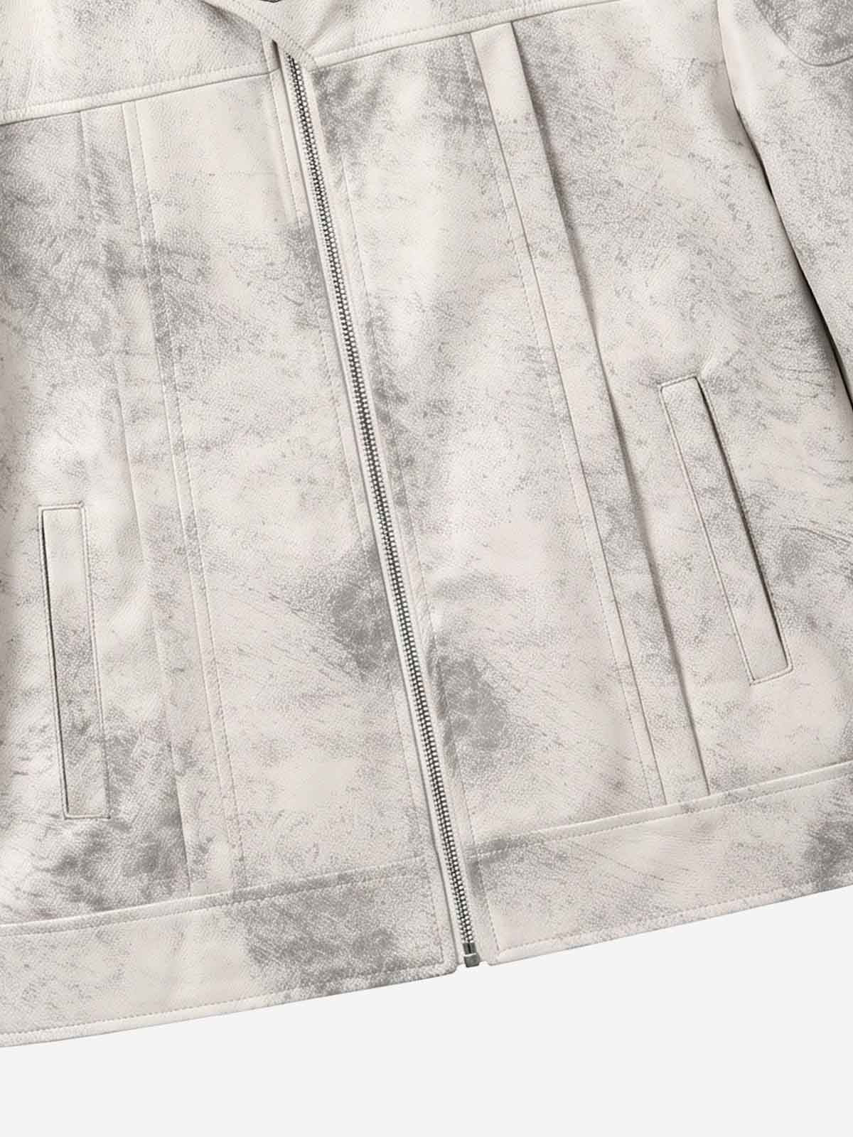 Padded-Shoulder Asymmetric Faux Leather Biker Jacket