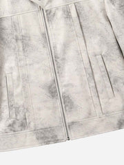 Padded-Shoulder Asymmetric Faux Leather Biker Jacket