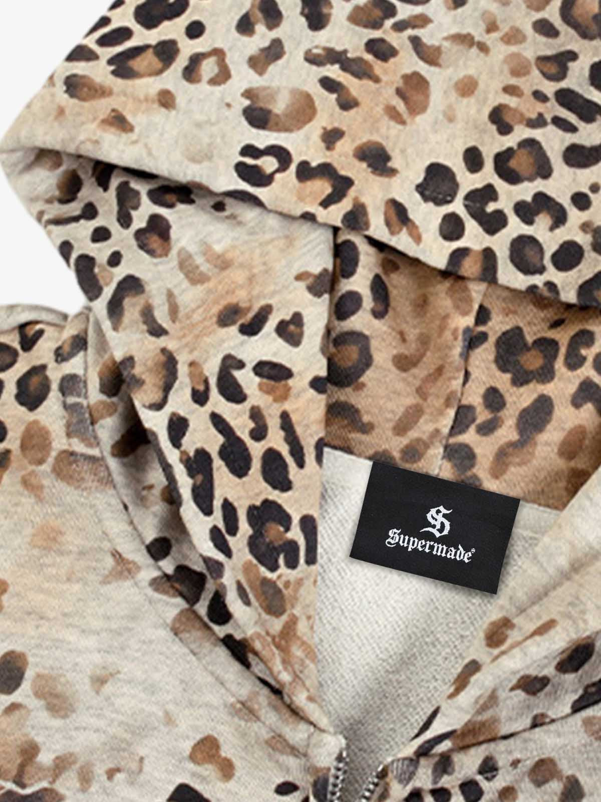 Gradient Leopard Distressed Zip Hoodie; Leopard / S, Leopard / M, Leopard / L, Leopard / XL, Leopard / 2XL