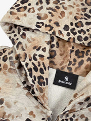 Gradient Leopard Distressed Zip Hoodie; Leopard / S, Leopard / M, Leopard / L, Leopard / XL, Leopard / 2XL