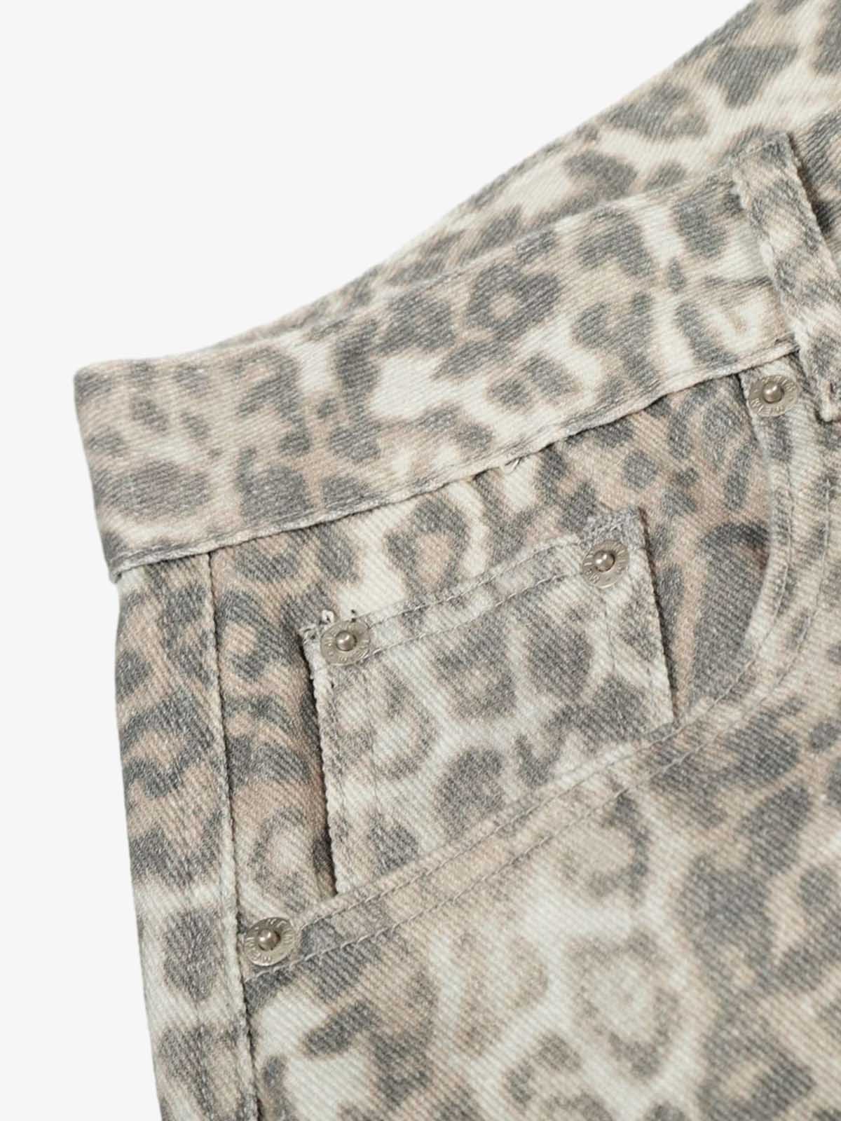 Light Leopard Print Wide-Leg Cargo Barrel Pants 