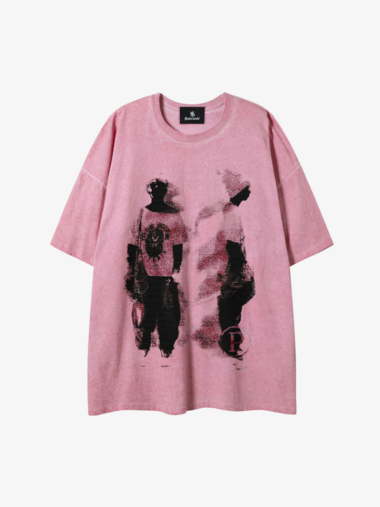 Acid Wash Figure Graphic Oversized T-Shirt 