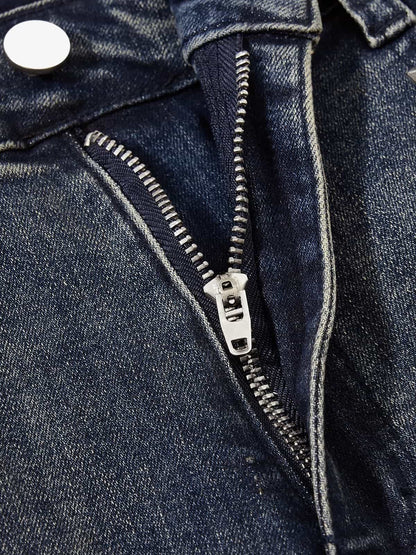 Denim Wide-Leg Flared Jeans with Stud Details for Women 