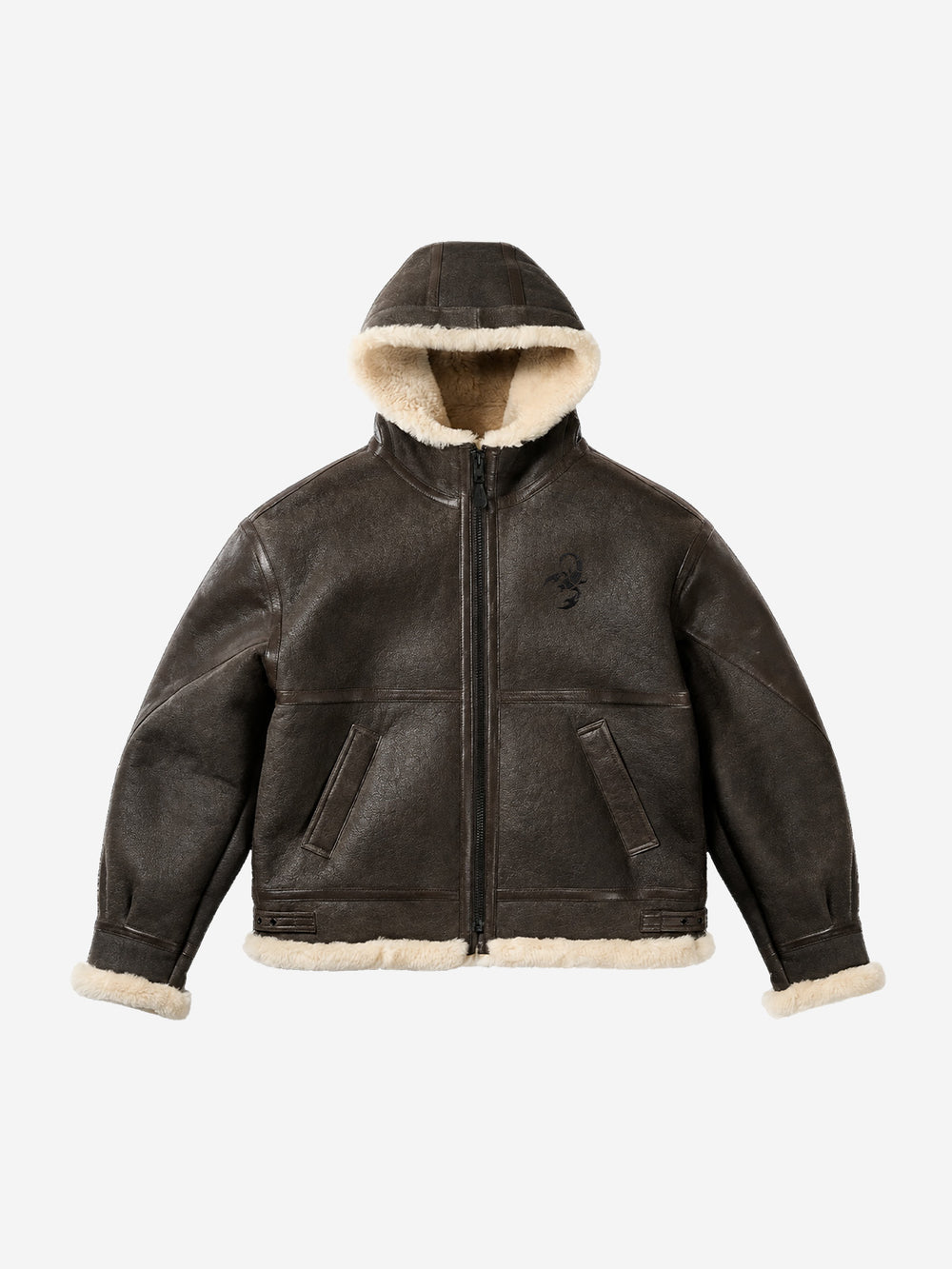 Embossed Faux-Shearling Lined PU Leather Jacket