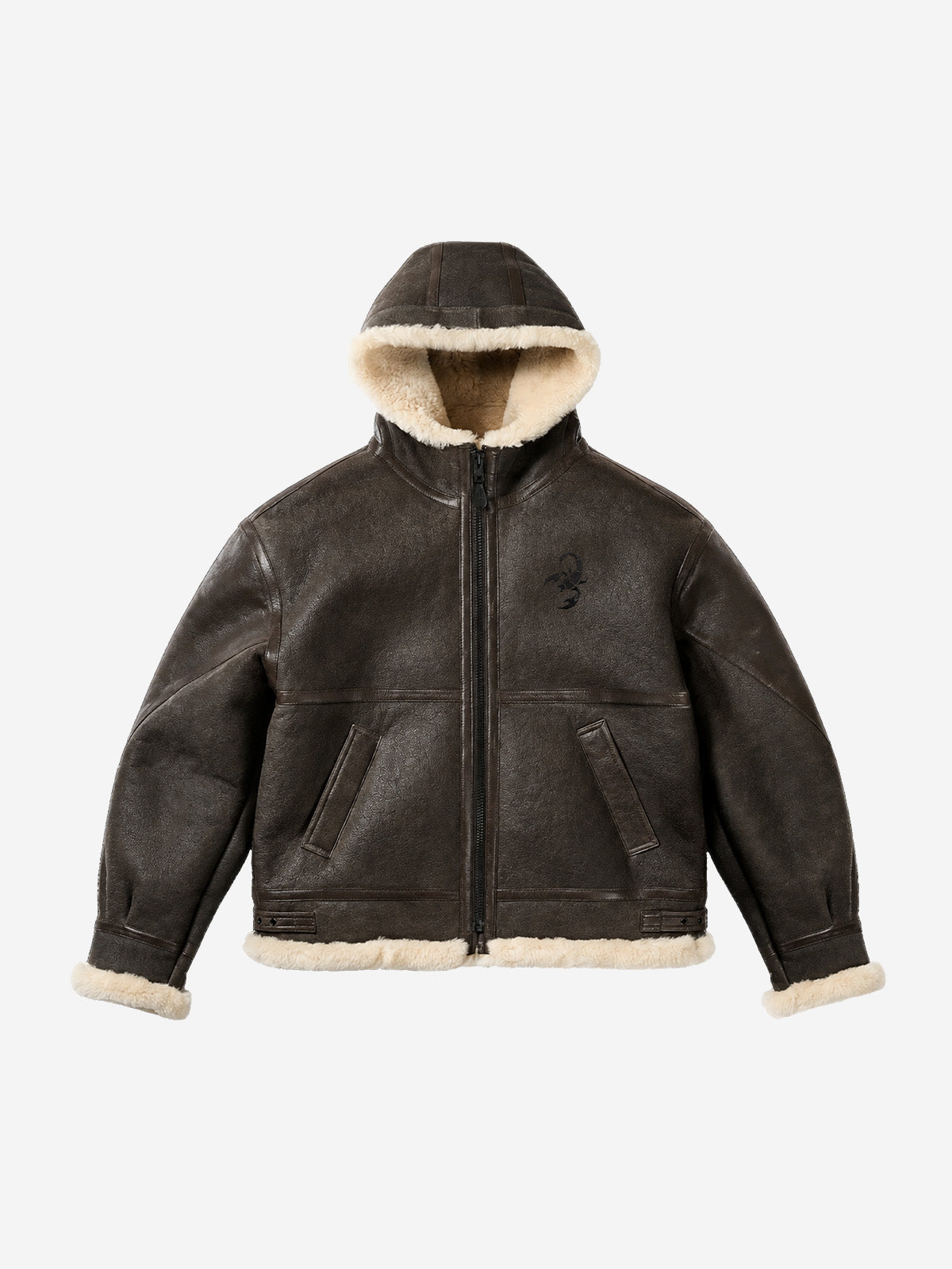 Embossed Faux-Shearling Lined PU Leather Jacket