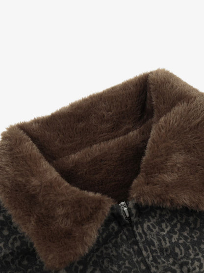 Leopard Print Vest with Faux Fur Collar - Stylish and Warm Winter Outerwear 