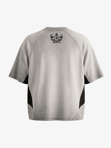 Faux Suede Panel Graphic T-Shirt