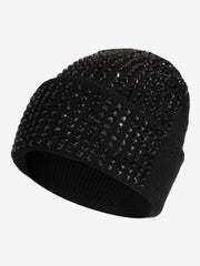 Rhinestone Embellished Ribbed Knit Beanie Hat 
