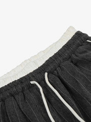 Pinstripe Elastic Waist Wide Leg Pants 