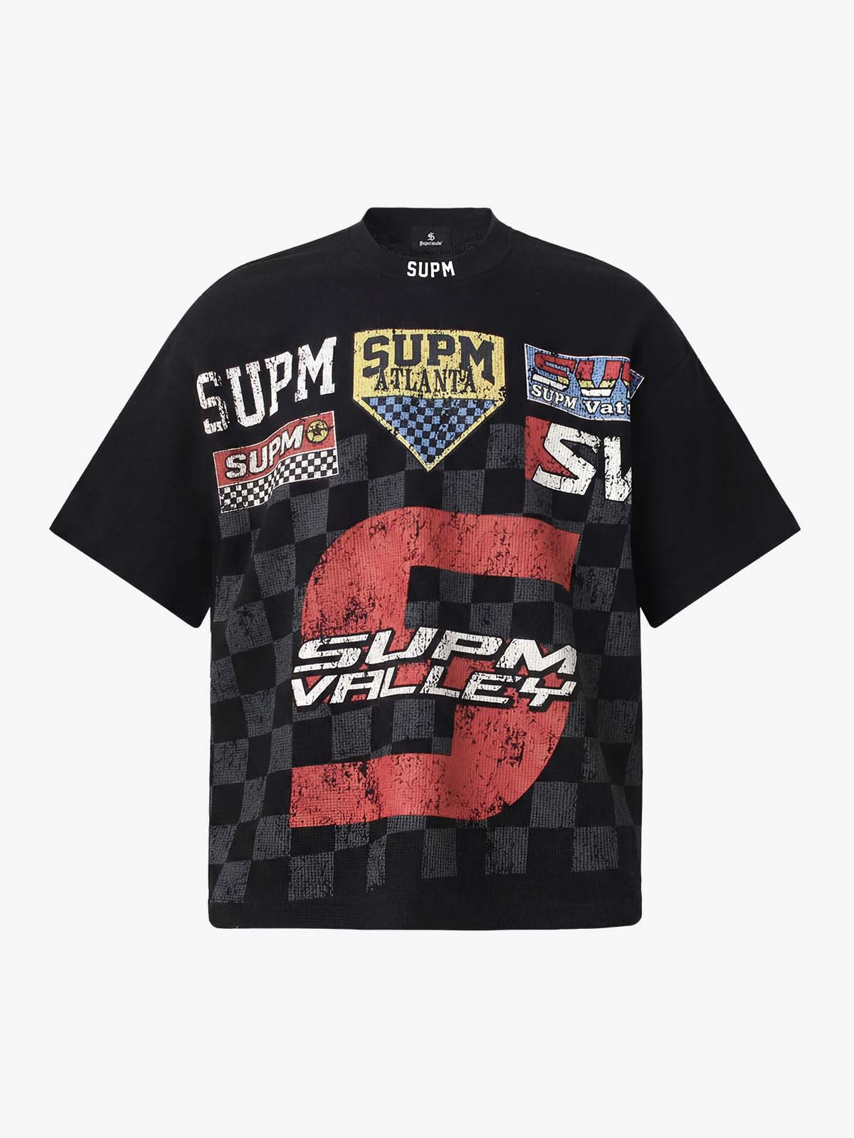 Cotton Oversized Graphic T-Shirt with Newspaper Print and Metal Eyelets 