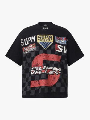 Cotton Oversized Graphic T-Shirt with Newspaper Print and Metal Eyelets 