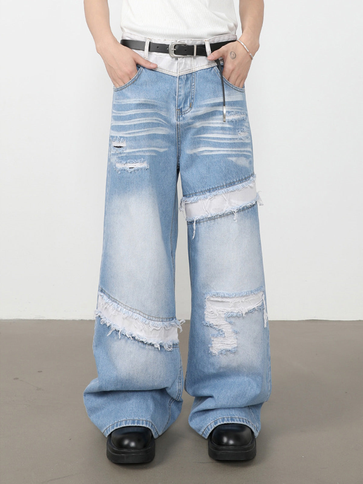 Patchwork-Jeans im Used-Look