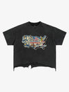 T-shirt à ourlet déchiré avec carte des États-Unis