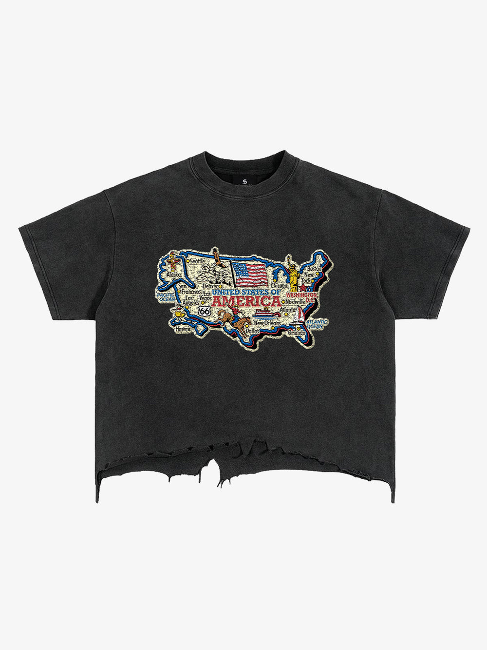 USA Map Ripped Hem T-Shirt 