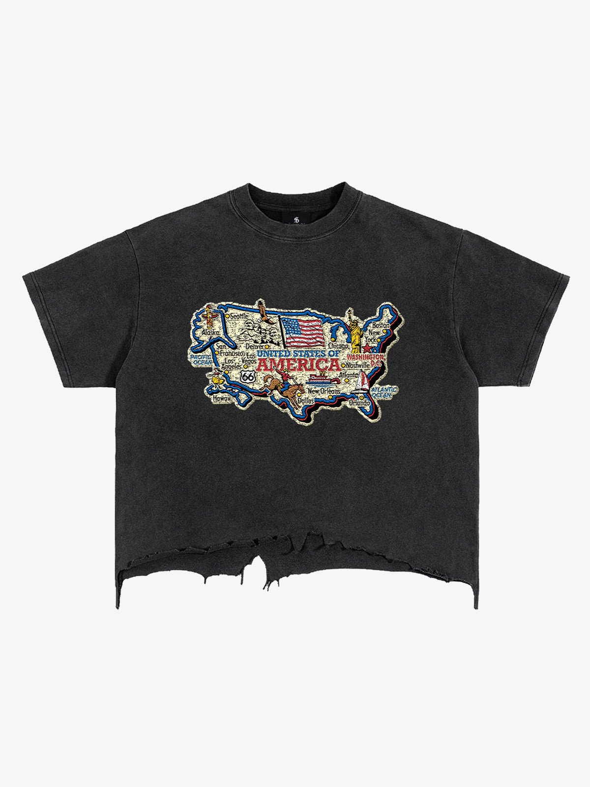 USA Map Ripped Hem T-Shirt 