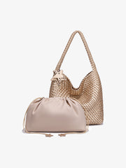 Star Charm Woven Metallic Hobo Bag