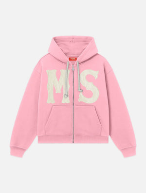 Letter Flocked Hooded Cardigan Sweatshirt