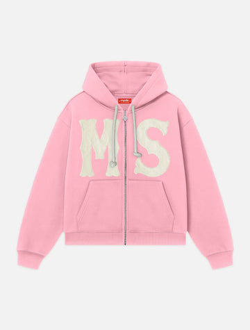 Letter Flocked Hooded Cardigan Sweatshirt