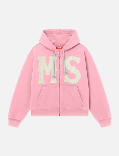 Letter Flocked Hooded Cardigan Sweatshirt