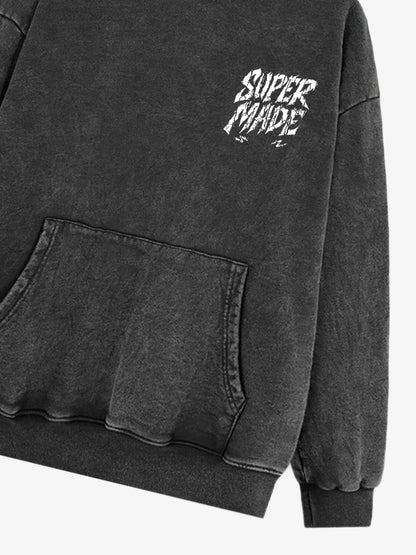 Distressed Graphic Hoodie with Bold Demon Design for Men 