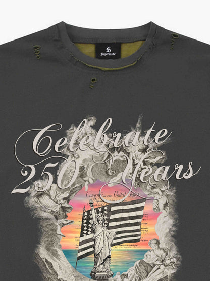 Statue of Liberty Graphic Distressed Reversible T-Shirt 