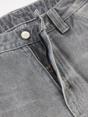 Retro Washed Distressed Curved Blade Wide-Leg Jeans 