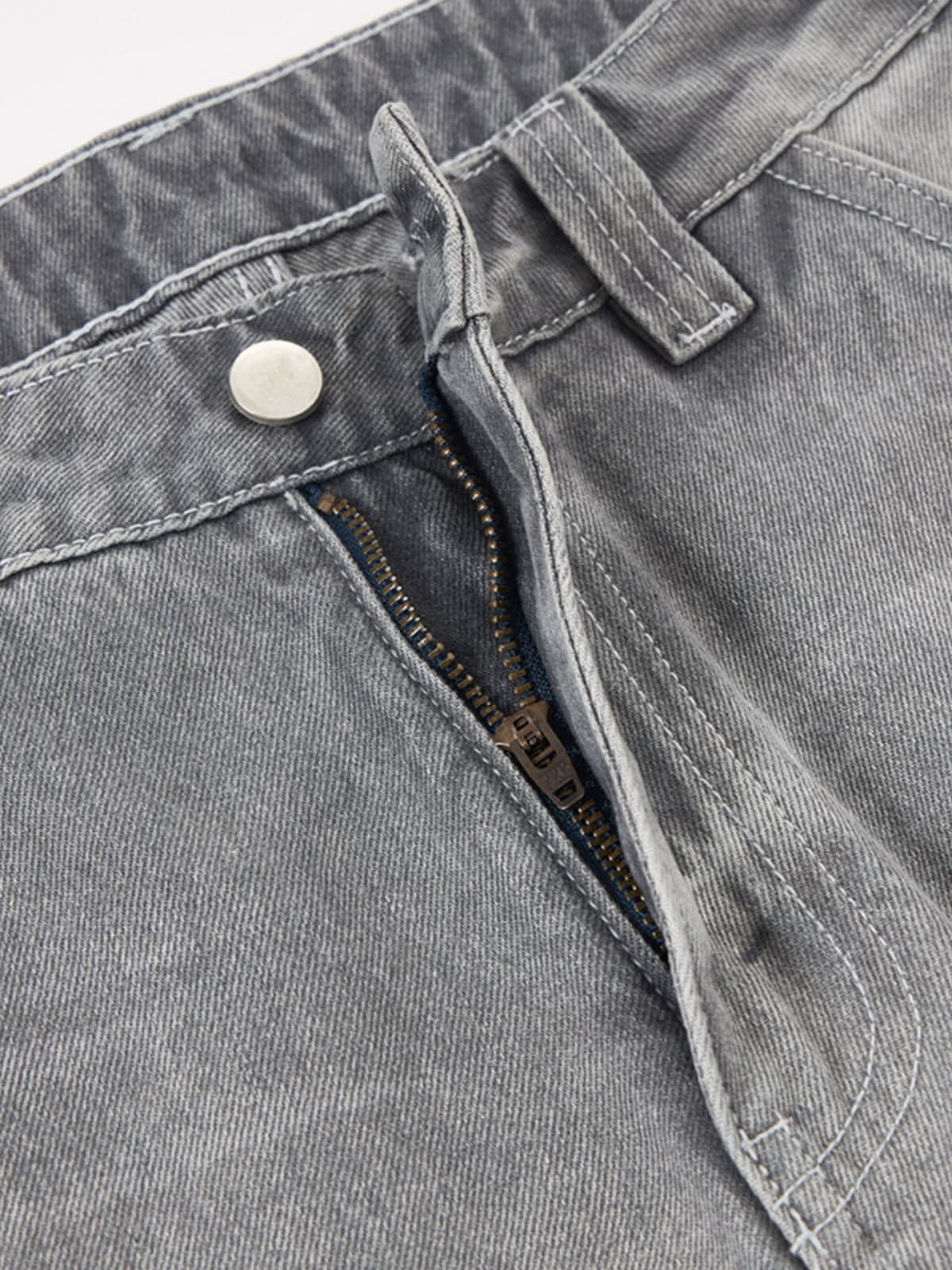 Retro Washed Distressed Curved Blade Wide-Leg Jeans 