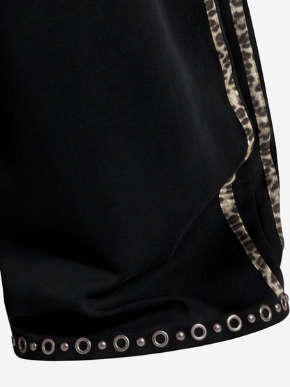 Leopard Stripe Studded Patchwork Casual Pants