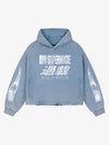 Racing Letter Flame Graphic Distressed Cropped Hoodie