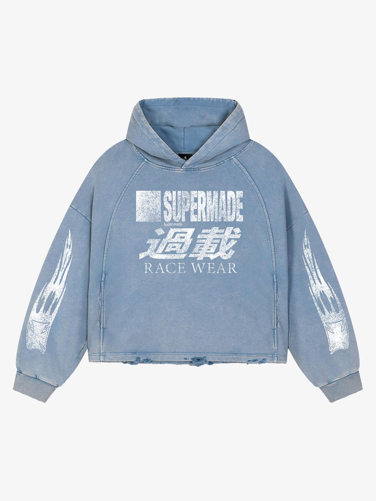 Racing Letter Flame Graphic Distressed Cropped Hoodie