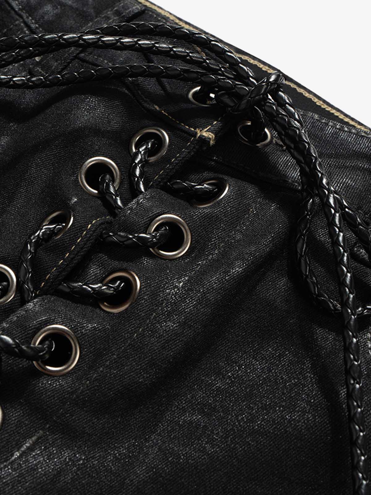Stylish Black Lace-Up Wide-Leg Jeans for Women - Perfect for Casual and Fashionable Looks 