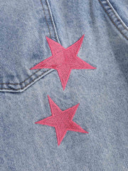 Pink Letter Embroidered Curved-Seam Jeans