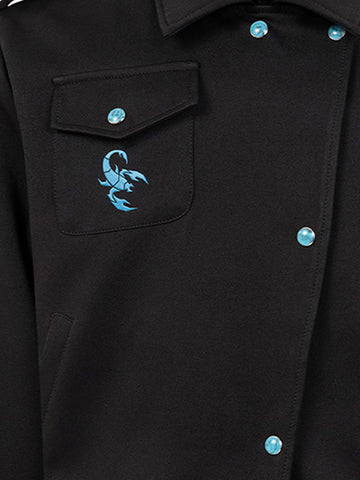 Turquoise Button Embroidered Cropped Jacket