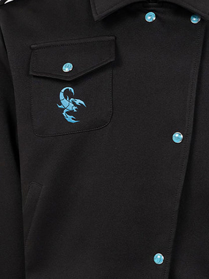 Turquoise Button Embroidered Cropped Jacket