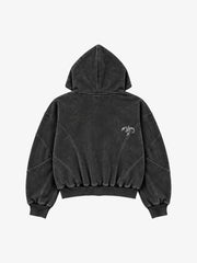Washed Panel-Constructed Embroidered Pullover Hoodie