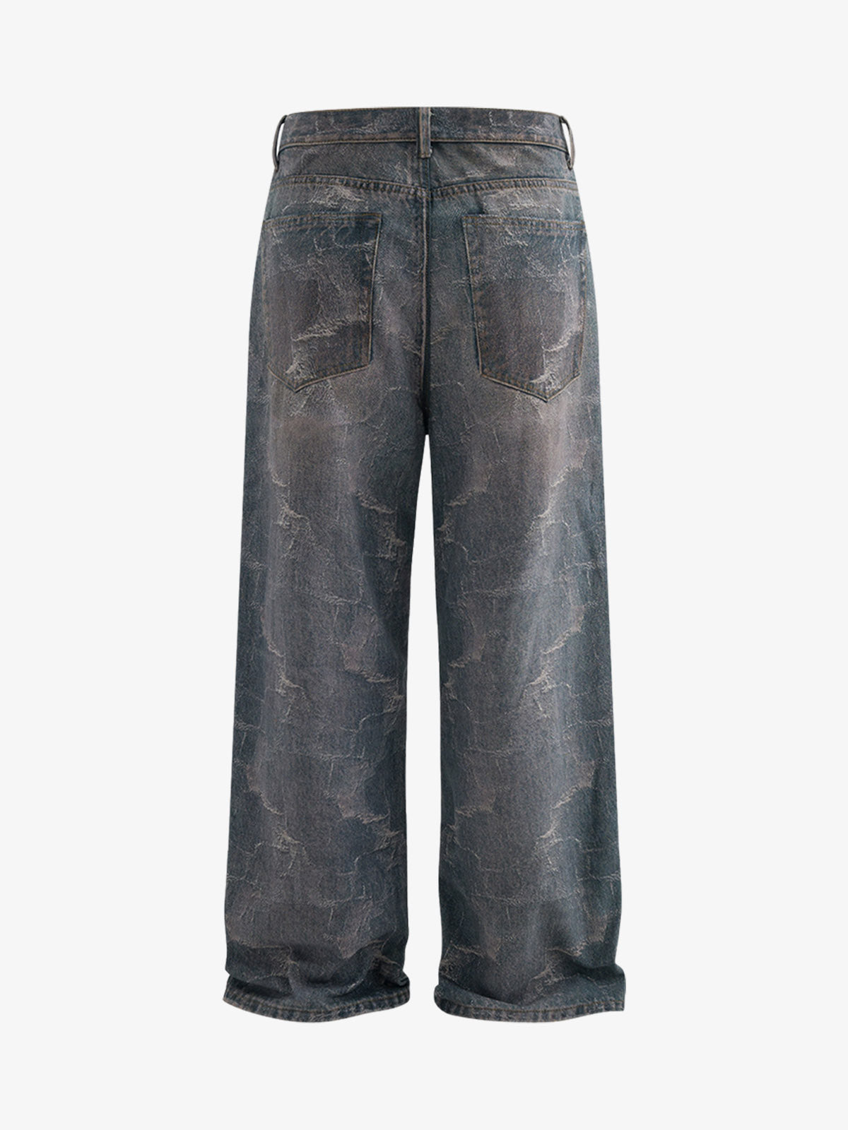 Washed Ripple 3D Print Loose Wide-Leg Jeans 