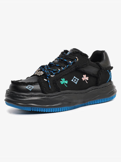 Thesupermade American Retro Patch Raw Edge Embroidered Floral Dissolving Shoes 