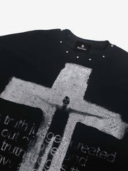 Dark Cross Print Waffle Long-Sleeve T-Shirt