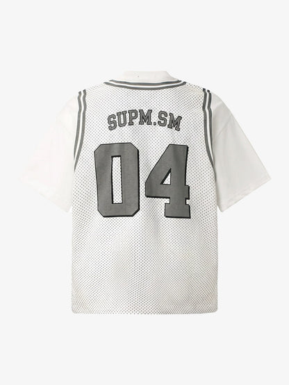 Mesh Fabric Basketball Jersey T-Shirt with Bold Print and Number Design 