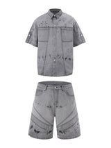 Distressed Washed Workwear Denim Set