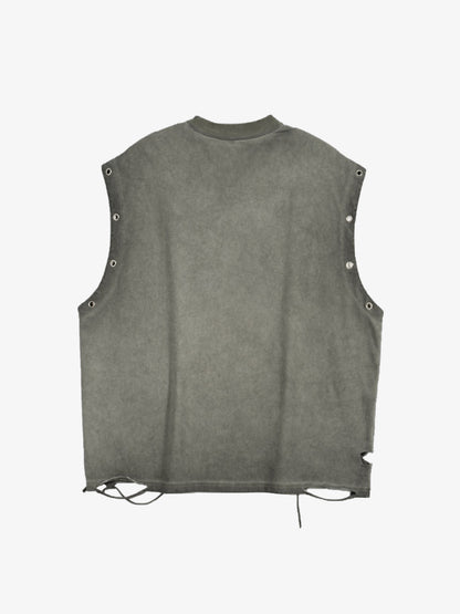 Distressed Sleeveless Crop Top with Barbed Wire Graphic Design 